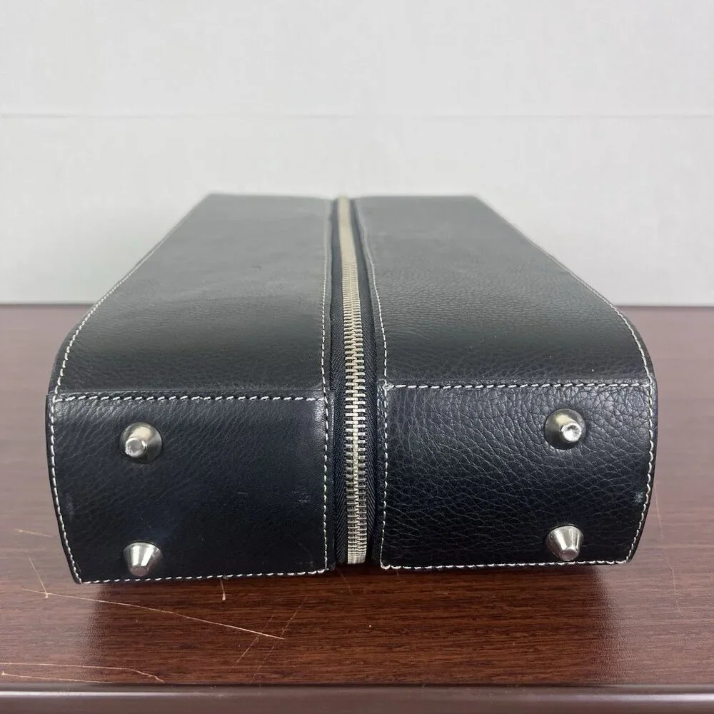 VTG Fossil Leather 2 Bottles Wine Travel Bag Case‎ Leather Purse Handle Zipper